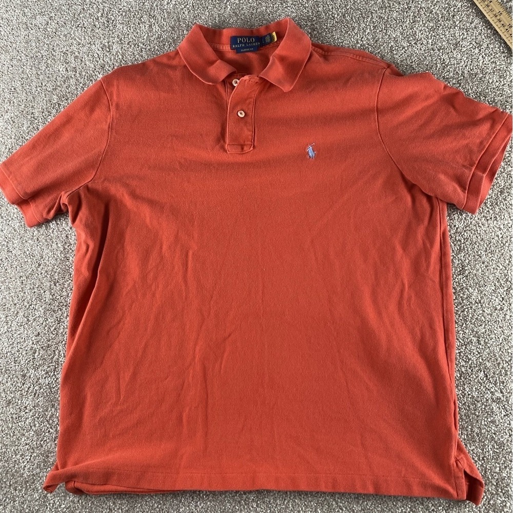Polo Ralph Lauren Classic Fit Solid Light Red Polo Mens L Blue Pony Preppy Work - Picture 3 of 8